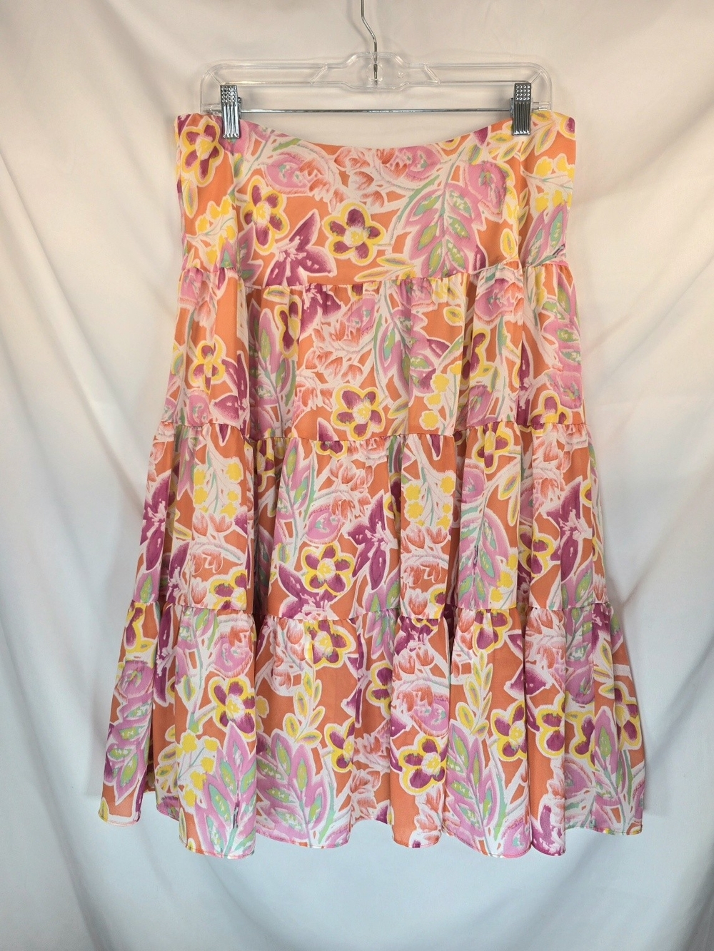 Chaps Chiffon Cottagecore Peplum Fun Pastel Floral A-Line Tiered Lined Skirt M